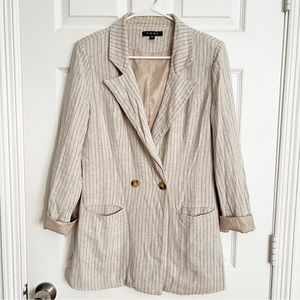 Fore | Double-Breasted Long Blazer Linen Stripe